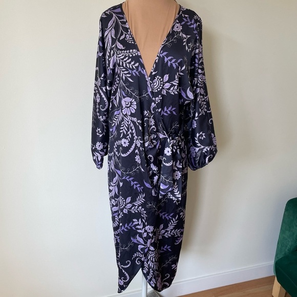 Misa Los Angeles Sylvia Indigo Vines Floral Purple Faux-Wrap Midi Dress EUC Sz S - Picture 5 of 12